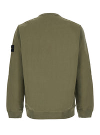 Stone Island Men Green Crewneck Sweatshirt With Logo Patch On The Sleeve In Cotton For Men