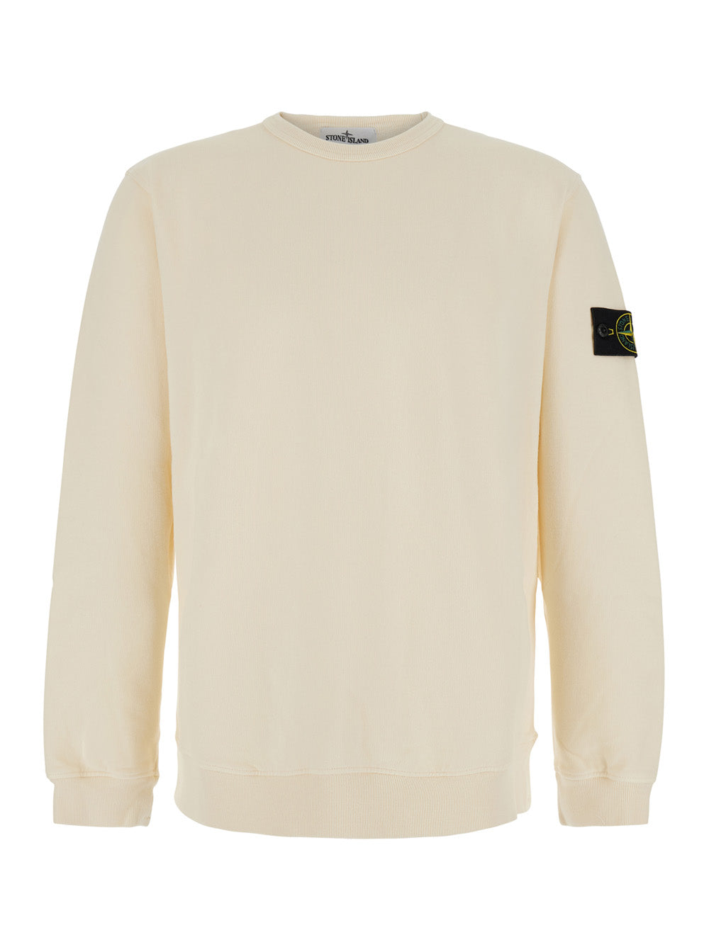 Stone Island Men White Crewneck Sweatshirt With Logo Patch On The Sleeve In Cotton For Men