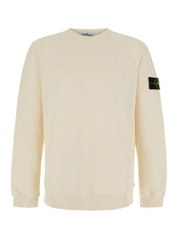 Stone Island Men White Crewneck Sweatshirt With Logo Patch On The Sleeve In Cotton For Men