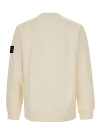 Stone Island Men White Crewneck Sweatshirt With Logo Patch On The Sleeve In Cotton For Men