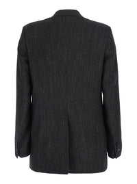 Tagliatore Women 'Jasmine'grey Double-Breasted Jacket With Herringbone Motif In Wool Blend For Women