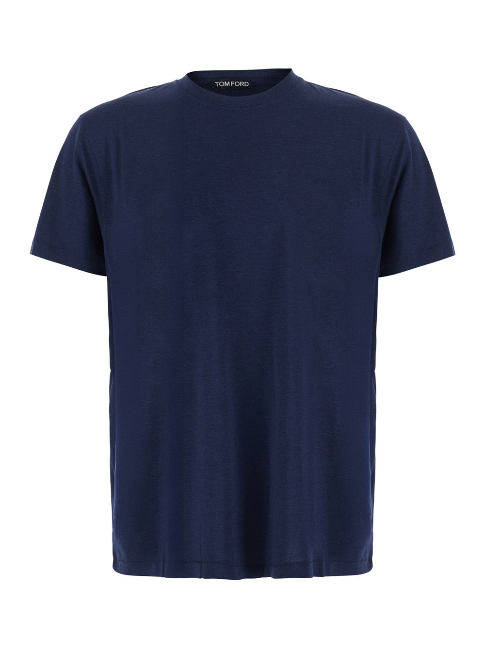 Tom Ford Men Blue Crew Neck T-Shirt With Logo Embroidery On The Front In Blend Cotton For Men