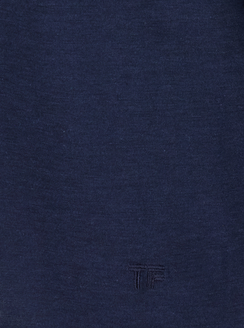 Tom Ford Men Blue Crew Neck T-Shirt With Logo Embroidery On The Front In Blend Cotton For Men