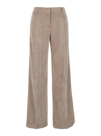 Leplain Women Brown Corduroy Pants With Pockets And Straight Hems For Women