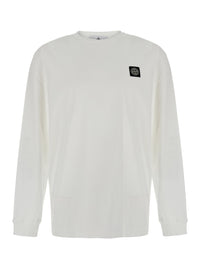 Stone Island Men White Crew Neck T-Shirt With Logo Patch On The Front In Cotton For Men