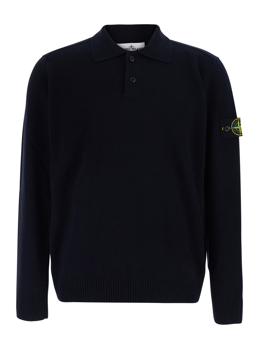 Stone Island Men Blue Polo Shirt With Logo Patch Applied On The Sleeve In Wool For Men