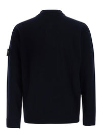 Stone Island Men Blue Polo Shirt With Logo Patch Applied On The Sleeve In Wool For Men