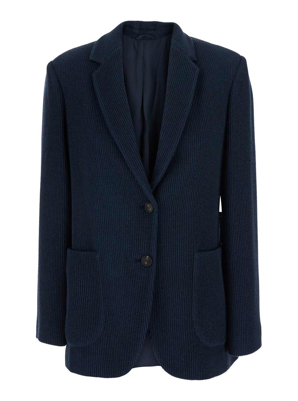 Brunello Cucinelli Women Blue Single-Breasted Jacket With Notched Revers And Front Patch Pockets In Wool Blend For Women