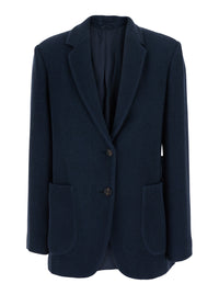 Brunello Cucinelli Women Blue Single-Breasted Jacket With Notched Revers And Front Patch Pockets In Wool Blend For Women