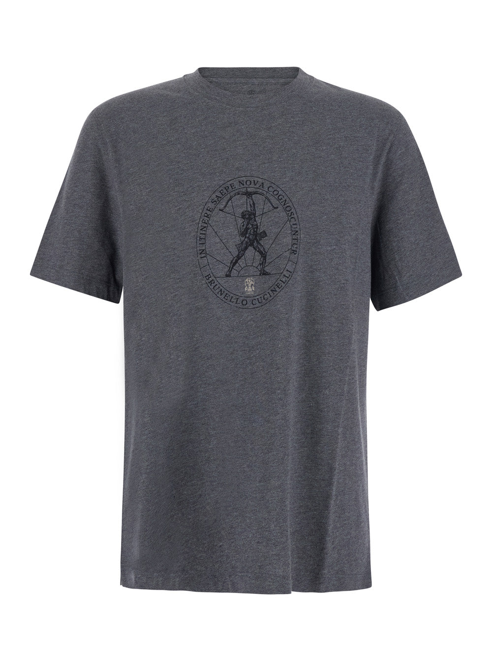 Brunello Cucinelli Men Grey T-Shirt With Printed Logo On The Front In Cotton For Men