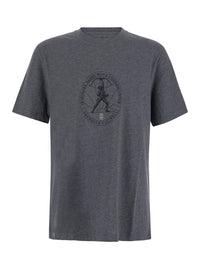 Brunello Cucinelli Men Grey T-Shirt With Printed Logo On The Front In Cotton For Men
