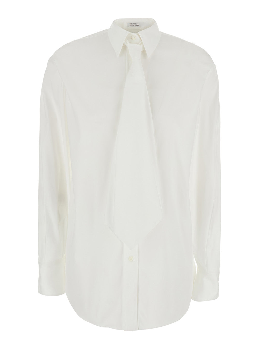 BRUNELLO CUCINELLI Brunello Cucinelli Women White Shirt With Classic Collar And Oversized Tie On The Front In Cotton For Women