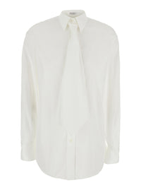 BRUNELLO CUCINELLI Brunello Cucinelli Women White Shirt With Classic Collar And Oversized Tie On The Front In Cotton For Women