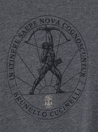 Brunello Cucinelli Men Grey T-Shirt With Printed Logo On The Front In Cotton For Men