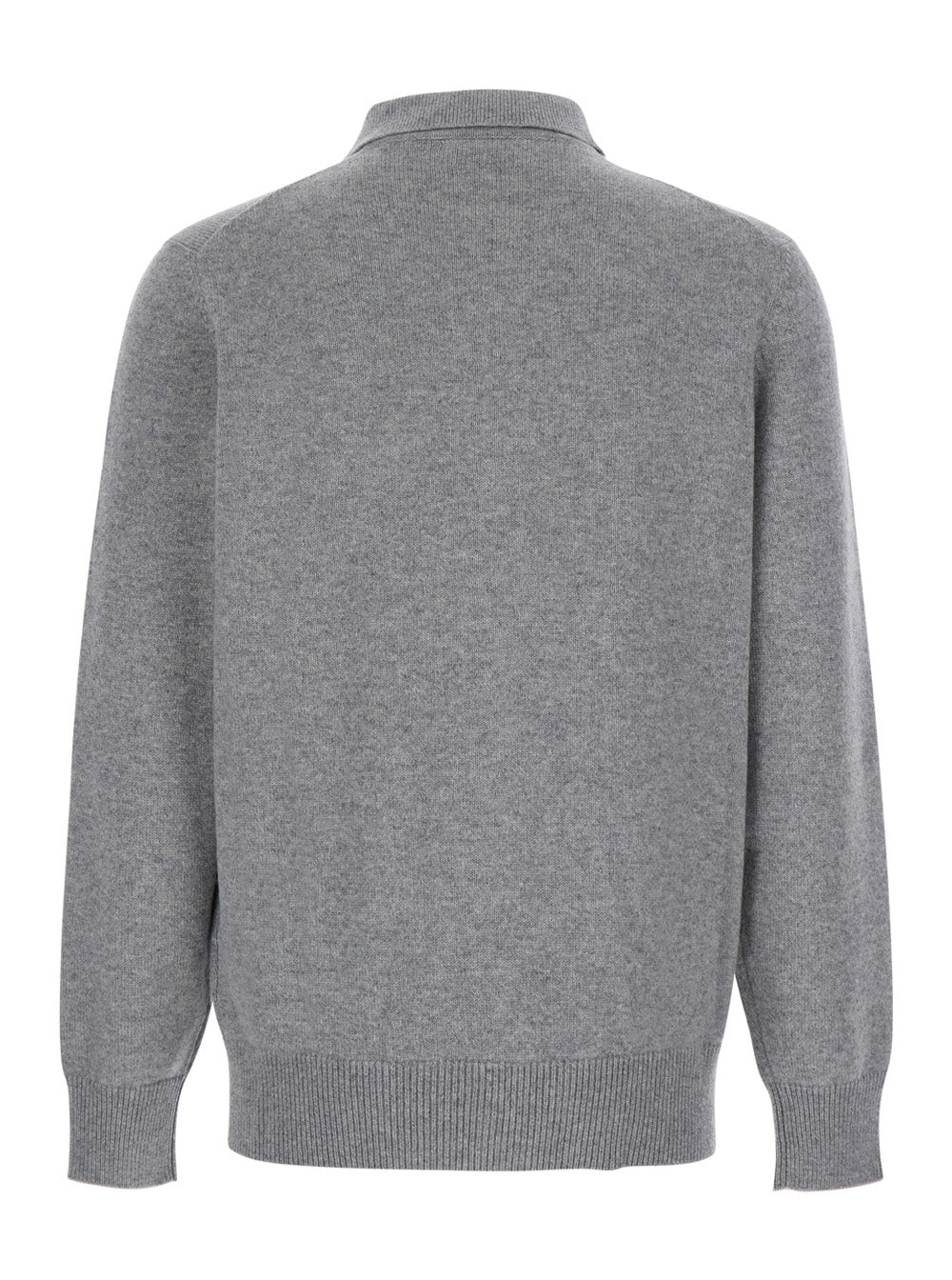 Brunello Cucinelli Men Grey Cardigan With Classic Collar And Patch Pockets On The Front In Cashmere For Men