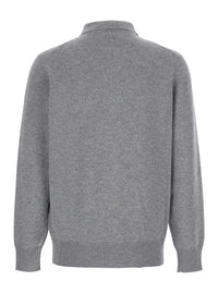 Brunello Cucinelli Men Grey Cardigan With Classic Collar And Patch Pockets On The Front In Cashmere For Men