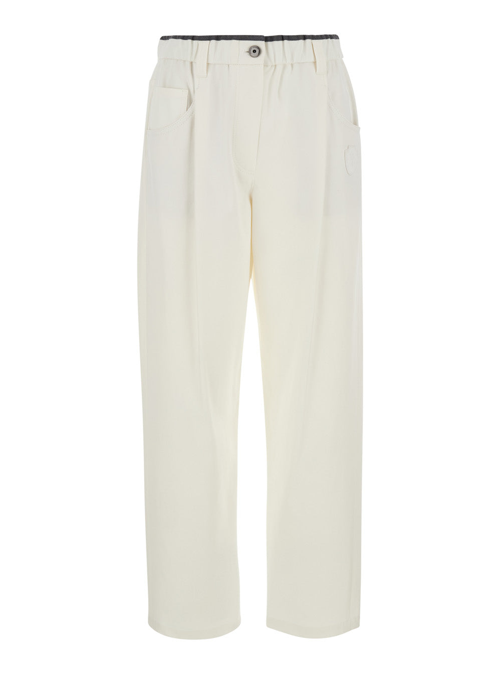 Brunello Cucinelli Women White Pants With Pleats And Patch Pockets