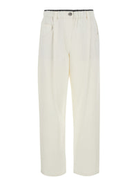 Brunello Cucinelli Women White Pants With Pleats And Patch Pockets On The Back In Cotton For Women