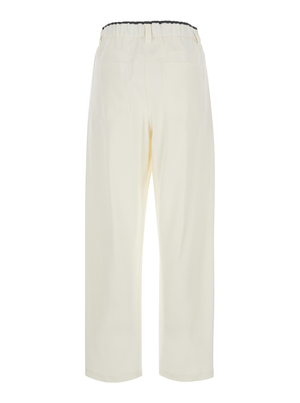Brunello Cucinelli Women White Pants With Pleats And Patch Pockets On The Back In Cotton For Women
