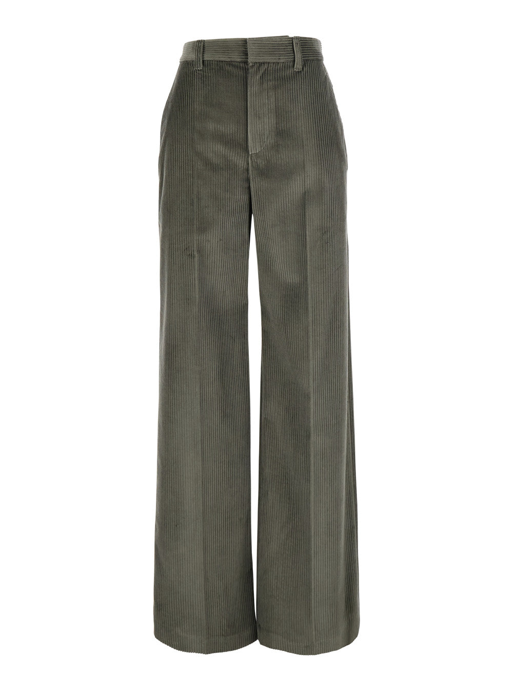 Brunello Cucinelli Women Brown Pants With Monile On The Belt Loop And Wide Leg In Corduroy For Women