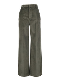 Brunello Cucinelli Women Brown Pants With Monile On The Belt Loop And Wide Leg In Corduroy For Women