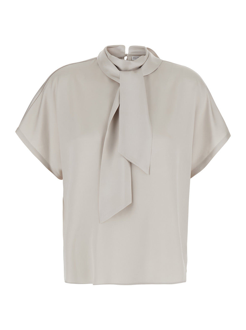 BRUNELLO CUCINELLI Brunello Cucinelli Women Beige Blouse With Bow Collar And Monile Decoration In Silk For Women