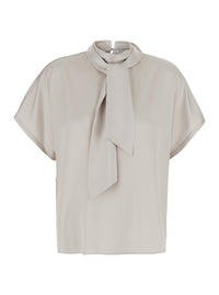 BRUNELLO CUCINELLI Brunello Cucinelli Women Beige Blouse With Bow Collar And Monile Decoration In Silk For Women