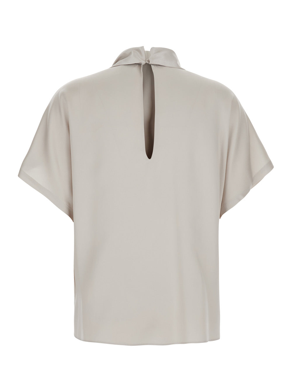 BRUNELLO CUCINELLI Brunello Cucinelli Women Beige Blouse With Bow Collar And Monile Decoration In Silk For Women