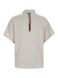 BRUNELLO CUCINELLI Brunello Cucinelli Women Beige Blouse With Bow Collar And Monile Decoration In Silk For Women