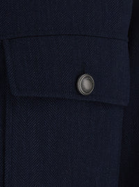 Brunello Cucinelli Women Blue Crop Jacket With Classic Collar And Monile Decoration In Wool For Women