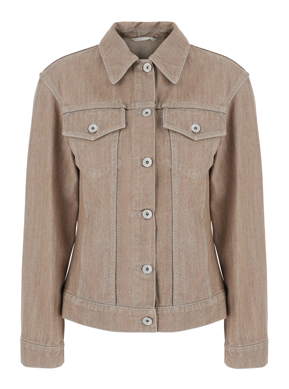 Brunello Cucinelli Women Beige Jacket With Classic Collar And Two Flap Pockets On The Front In Denim For Women