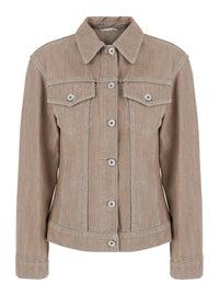 Brunello Cucinelli Women Beige Jacket With Classic Collar And Two Flap Pockets On The Front In Denim For Women
