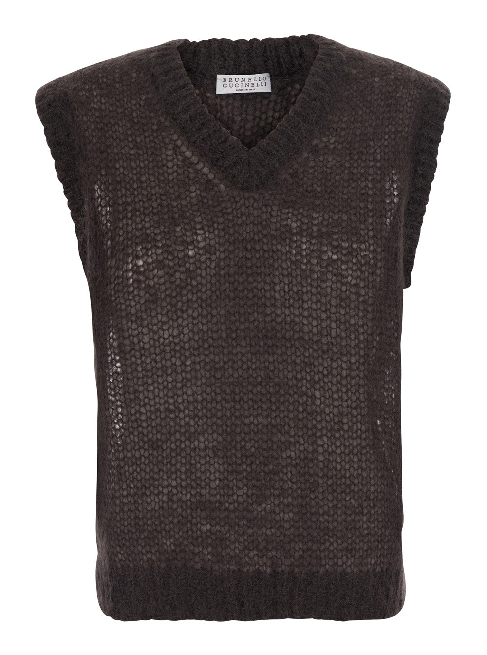BRUNELLO CUCINELLI Brunello Cucinelli Women Brown Sleeveless Top With V-Neck And Monile Detail In Blend Wool For Women