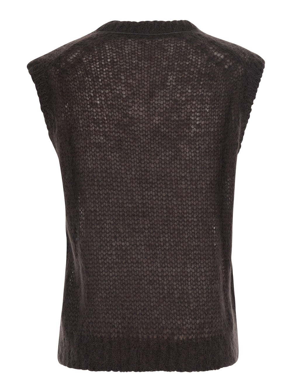 BRUNELLO CUCINELLI Brunello Cucinelli Women Brown Sleeveless Top With V-Neck And Monile Detail In Blend Wool For Women