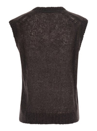 BRUNELLO CUCINELLI Brunello Cucinelli Women Brown Sleeveless Top With V-Neck And Monile Detail In Blend Wool For Women