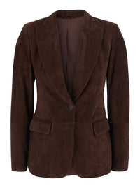 Brunello Cucinelli Women Brown Single-Breasted Jacket With Peak Revers In Suede For Women