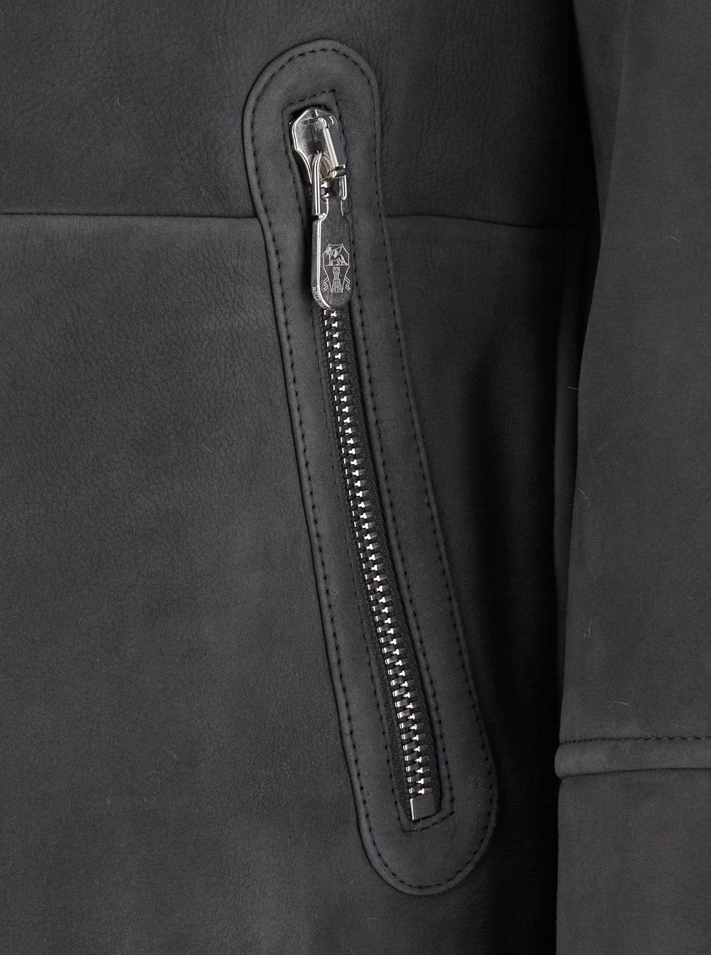Brunello Cucinelli Men Gray Jacket With High Collar And Fur Lining In Leather For Men