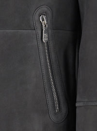 Brunello Cucinelli Men Gray Jacket With High Collar And Fur Lining In Leather For Men