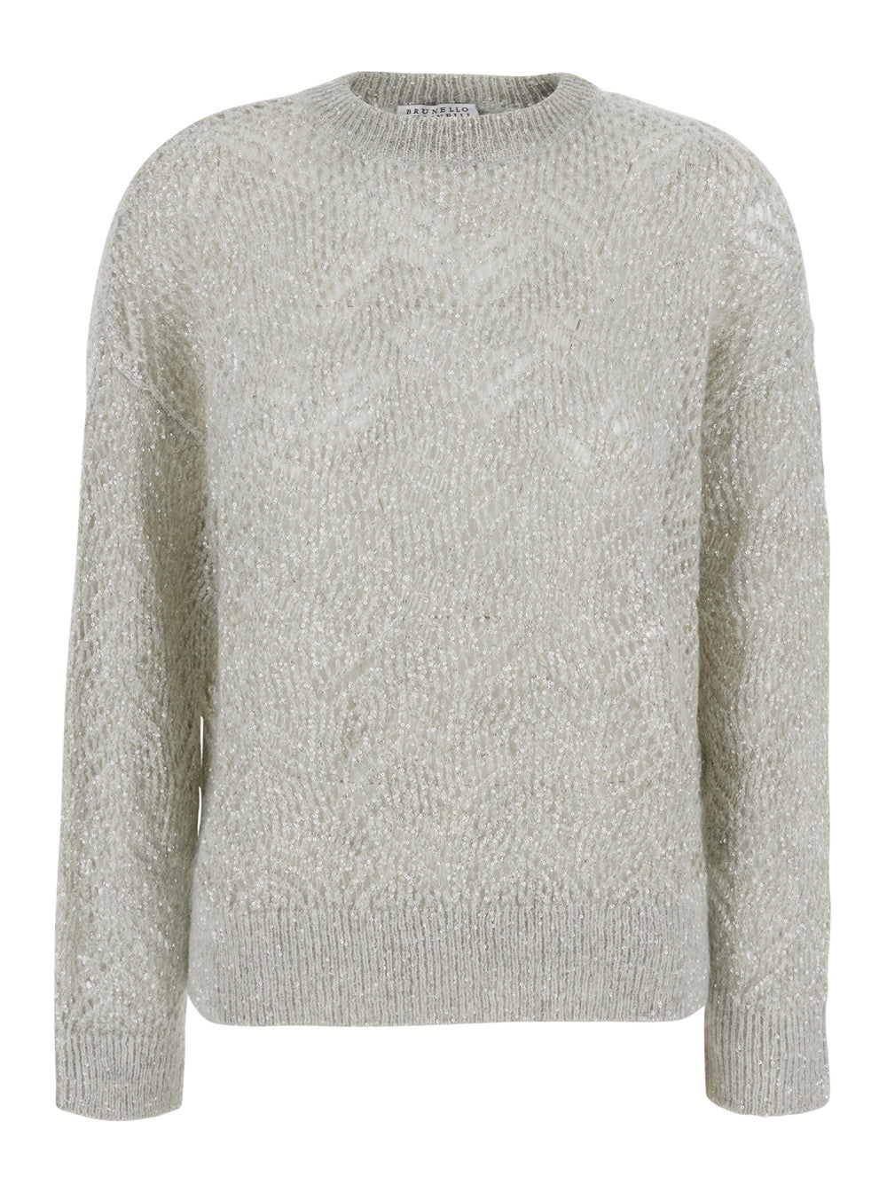 BRUNELLO CUCINELLI Brunello Cucinelli Women Gray Crewneck Sweater With Sequin Decoration And Ribbed Finishes In Blend Wool For Women