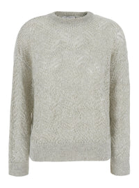 BRUNELLO CUCINELLI Brunello Cucinelli Women Gray Crewneck Sweater With Sequin Decoration And Ribbed Finishes In Blend Wool For Women
