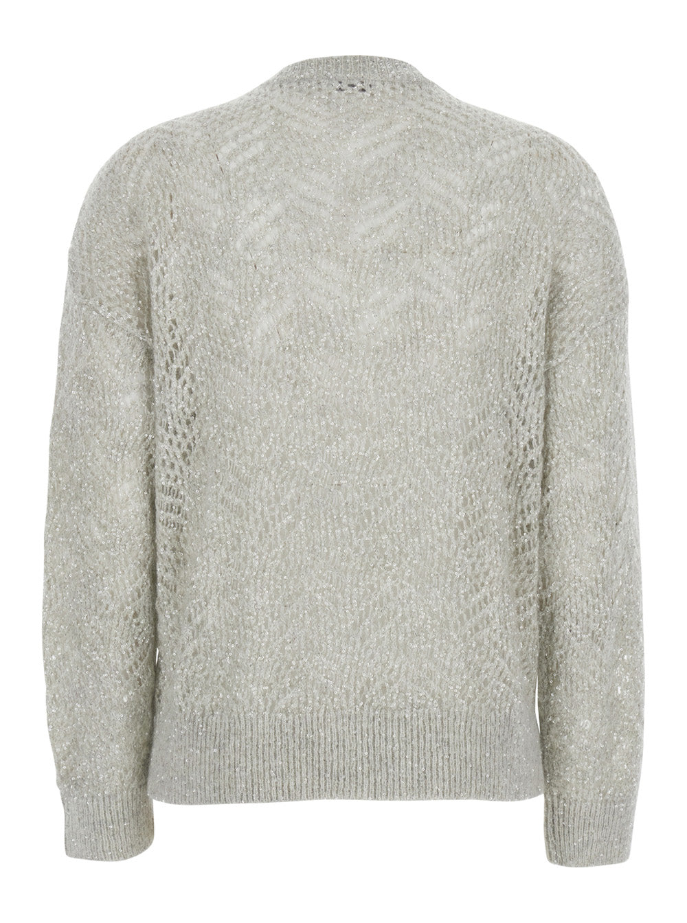 BRUNELLO CUCINELLI Brunello Cucinelli Women Gray Crewneck Sweater With Sequin Decoration And Ribbed Finishes In Blend Wool For Women