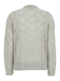 BRUNELLO CUCINELLI Brunello Cucinelli Women Gray Crewneck Sweater With Sequin Decoration And Ribbed Finishes In Blend Wool For Women