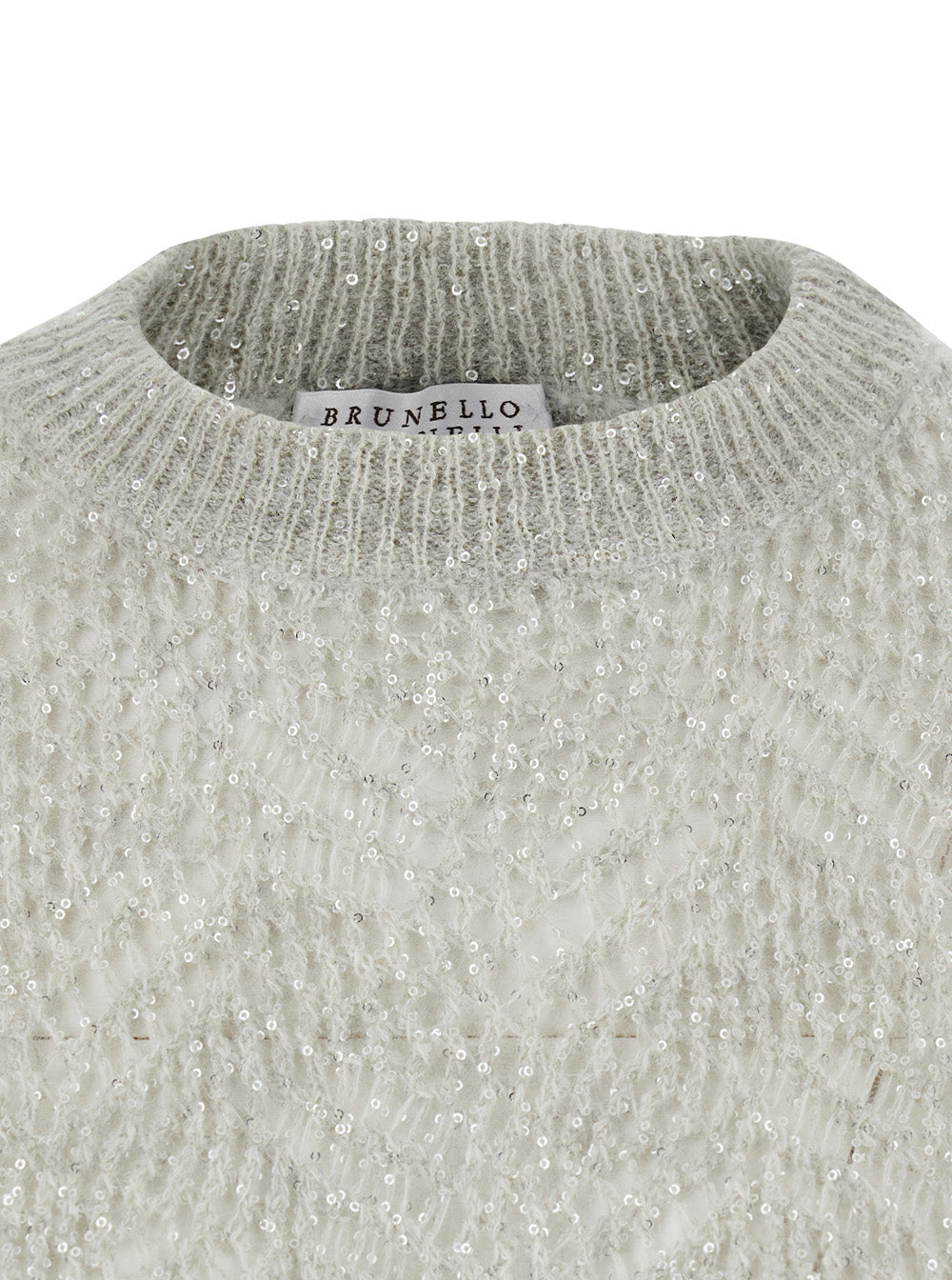 BRUNELLO CUCINELLI Brunello Cucinelli Women Gray Crewneck Sweater With Sequin Decoration And Ribbed Finishes In Blend Wool For Women