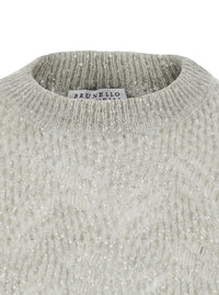 BRUNELLO CUCINELLI Brunello Cucinelli Women Gray Crewneck Sweater With Sequin Decoration And Ribbed Finishes In Blend Wool For Women