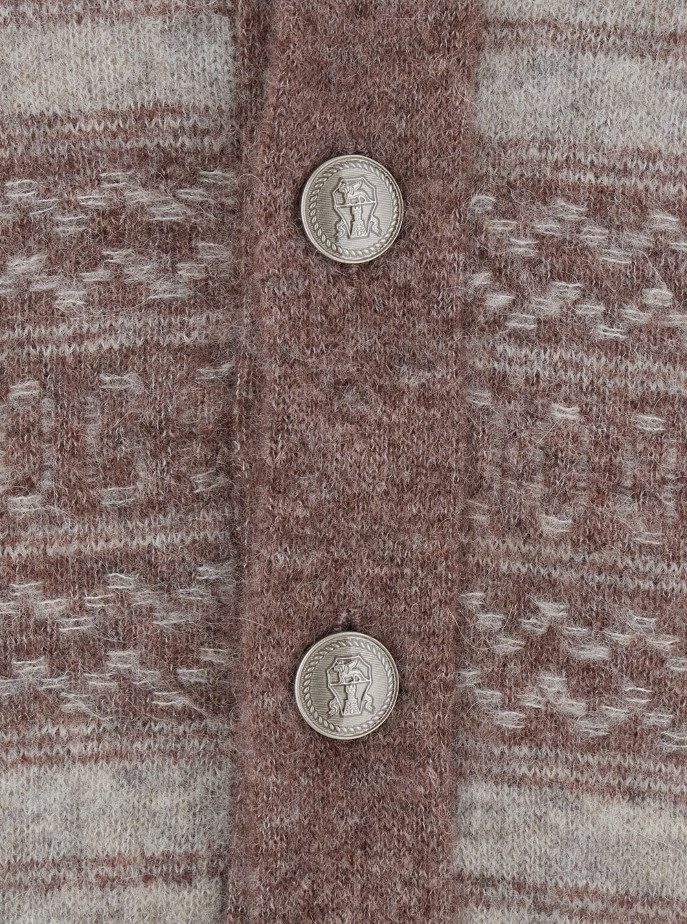 Brunello Cucinelli Men Brown Cardigan With V-Neck And Striped Motif In Wool Blend For Men