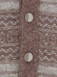 Brunello Cucinelli Men Brown Cardigan With V-Neck And Striped Motif In Wool Blend For Men