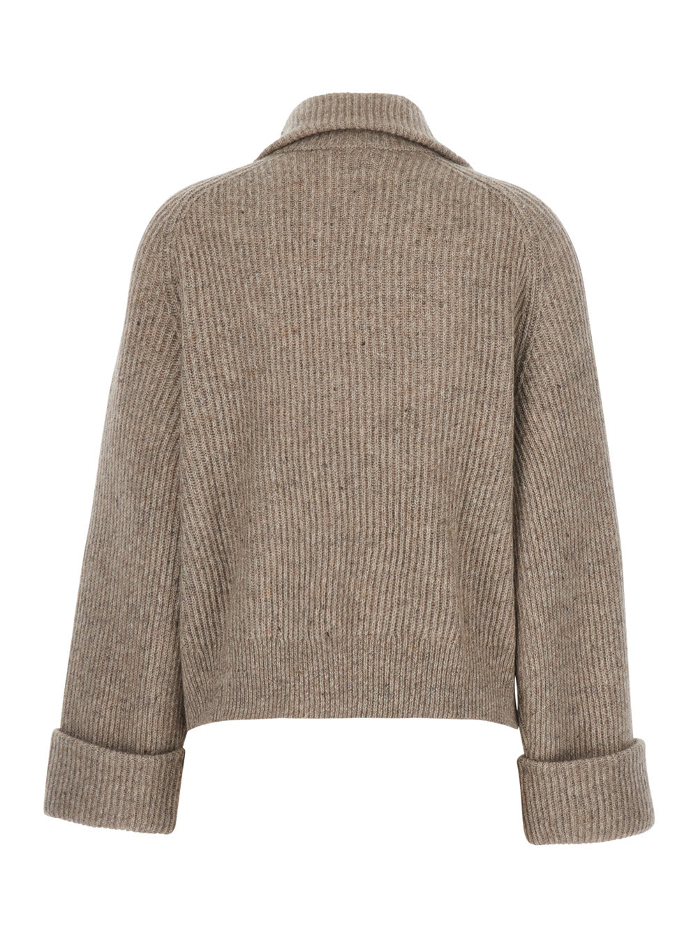 Brunello Cucinelli Women Brown High-Neck Cardigan With Front Zip Closure In Wool For Women