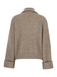 Brunello Cucinelli Women Brown High-Neck Cardigan With Front Zip Closure In Wool For Women