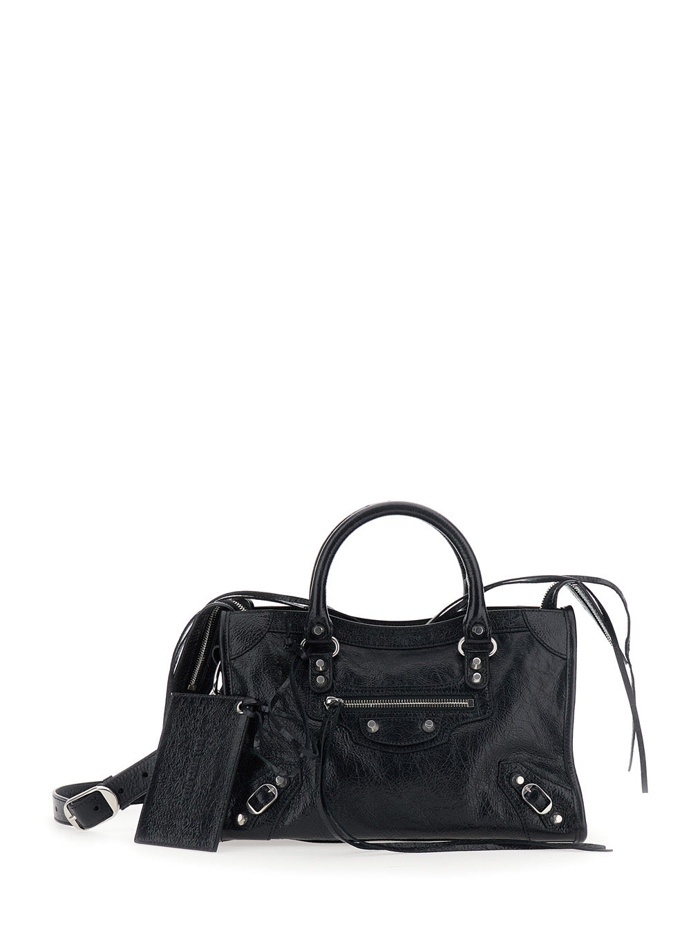 Balenciaga Women 'Le City Small' Black Handbag With Adjustable And Removable Shoulder Strap In Textured Leather For Women
