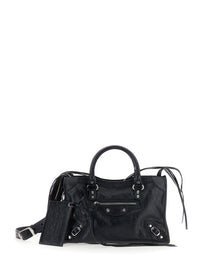 Balenciaga Women 'Le City Small' Black Handbag With Adjustable And Removable Shoulder Strap In Textured Leather For Women